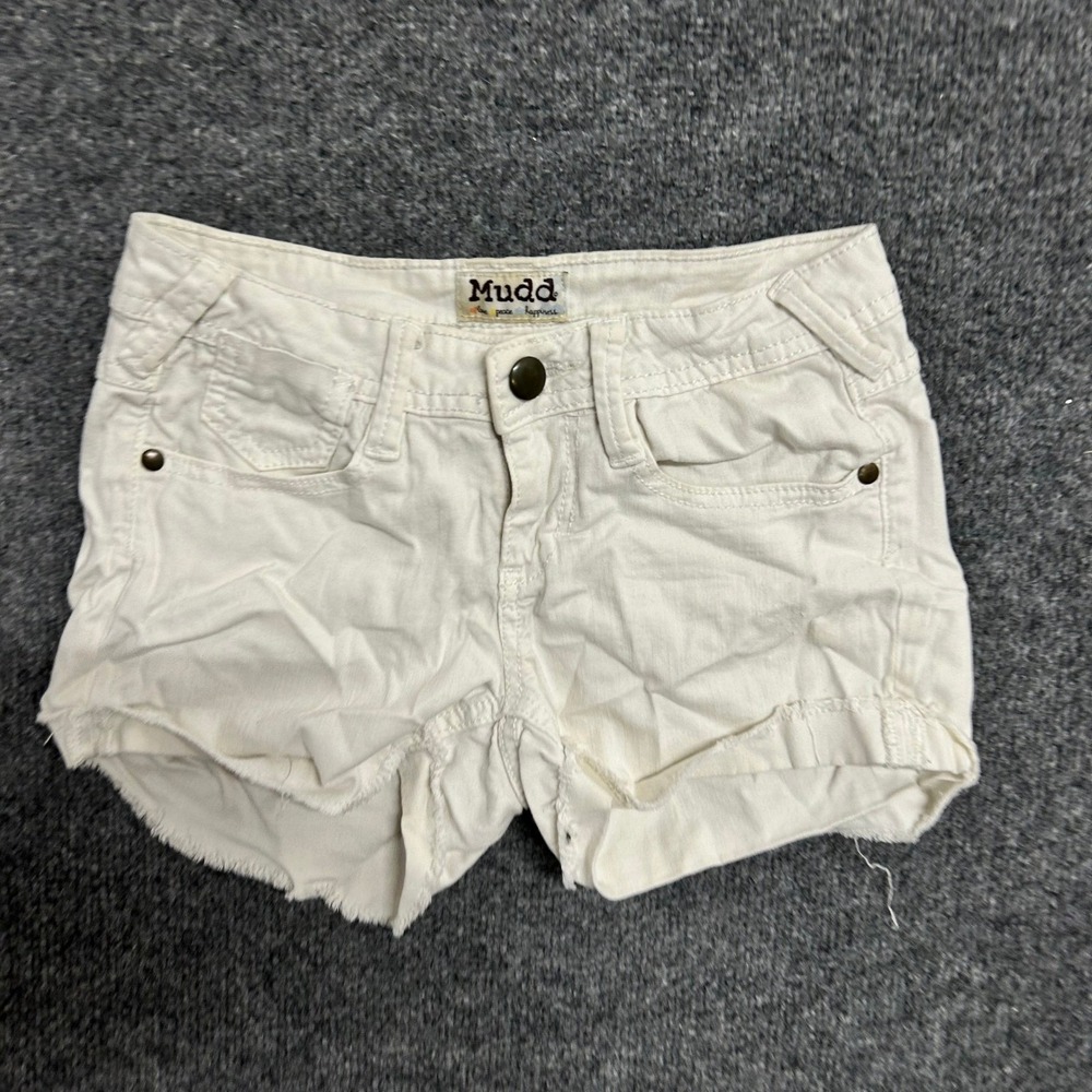 Mudd Shorts Womens Size 0 White Denim Raw Hem Low Rise Casual Summer Shortie